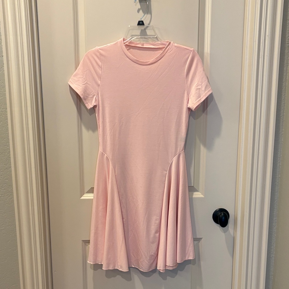 Pink Short Sleeve Skater Dress